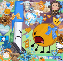 a collage of cartoon characters including a kitty and hello kitty logo