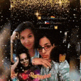 a group of three women are posing for a picture . one of the women is wearing glasses .
