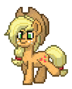 a pixel art drawing of applejack from my little pony standing on a white background