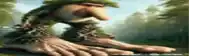 a close up of a cartoon character with a tree on his head