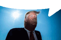 donald trump stands in front of a blue sky