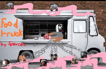 a white food truck with the words food truck by spencer written on the side