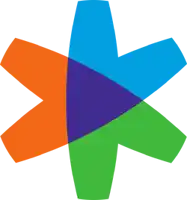 a blue green and orange star shaped object