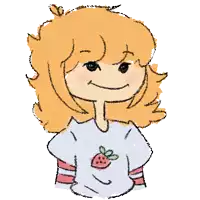a cartoon drawing of a girl with a strawberry on her shirt