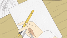 a drawing of a hand holding a yellow pen