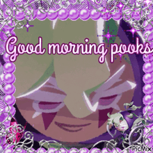 a picture of a cartoon character with the words good morning pooks