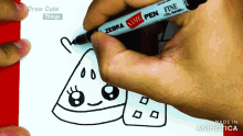 a zebra name pen is being used to draw a pizza