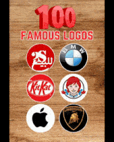 100 famous logos on a wooden background