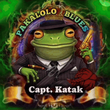 a frog in a suit and tie holding a gun with the words paralolo blues