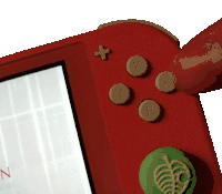 a person is pressing a button on a red device