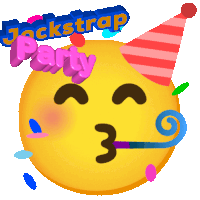 a smiley face with a party hat and the words jackstrap party