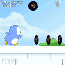 a cartoon of a penguin in a video game called puddy penguins