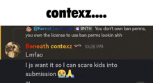 a screenshot of a conversation between beneath contextz and kermit on break