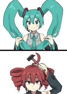 a drawing of a girl with a hammer in her hair