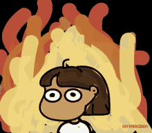 a cartoon of a girl standing in front of a fire with the name catapultza on the bottom right