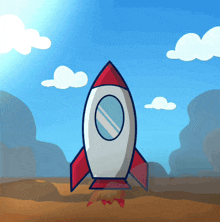 a cartoon drawing of a rocket with a red tail