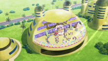 an aerial view of an amusement park with a large dome