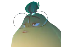 a close up of a cartoon character wearing glasses and a bun