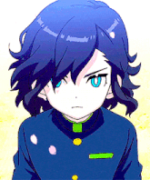 a close up of a person with blue hair and blue eyes