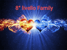 a blue background with two hearts and the words 8 ° livello family in red