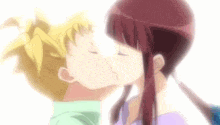 a boy and a girl are kissing each other in a cartoon .