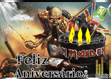 a picture of iron maiden with a bottle of beer