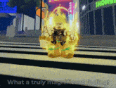 a cartoon character with the words what a truly magnificent feeling below it