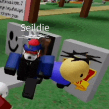 a video game character is flying through the air next to a statue of a man .