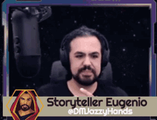 a man wearing headphones with the name storyteller eugenio