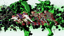 a group of people are running in a green and black graphic