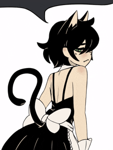 a drawing of a girl dressed as a cat with a tail