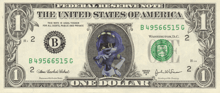 a one dollar bill from the united states of america with a cartoon character on it