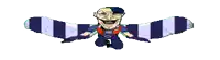 a cartoon character with a striped scarf around his neck