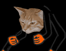a drawing of a cat with orange gloves
