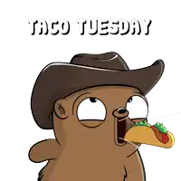a cartoon of a bear wearing a cowboy hat eating a taco on tuesday