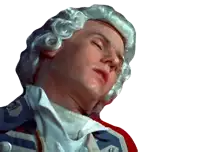 a man with a wig on his head looks up at the sky