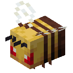a minecraft bee with a red face and wings is flying in the air .