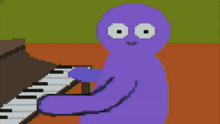 a pixel art drawing of a purple octopus playing a piano