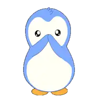 a pink and purple penguin standing in front of a pink heart