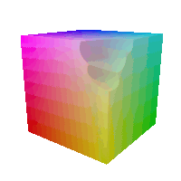 a rainbow colored cube with a hole in the middle of it