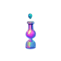 a rainbow colored bottle with a blue balloon coming out of it