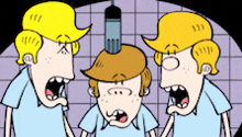 a cartoon of three men with their mouths open