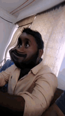 a man with a beard is making a funny face with his mouth open