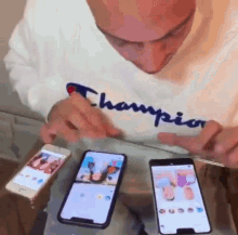 man using multiple phones using many phones meme phones refreshing feed