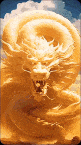 a painting of a dragon with a blue sky in the background