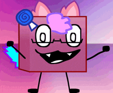 a cartoon drawing of a box with a lollipop on top of it