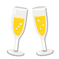 two glasses of champagne are toasting with a red arrow pointing to the right