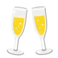 two glasses of champagne are toasting with a red arrow pointing to the right