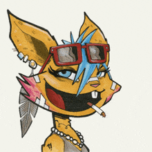 a drawing of a cartoon character with gm glasses on
