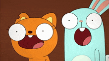 a cartoon cat and a cartoon rabbit are looking surprised